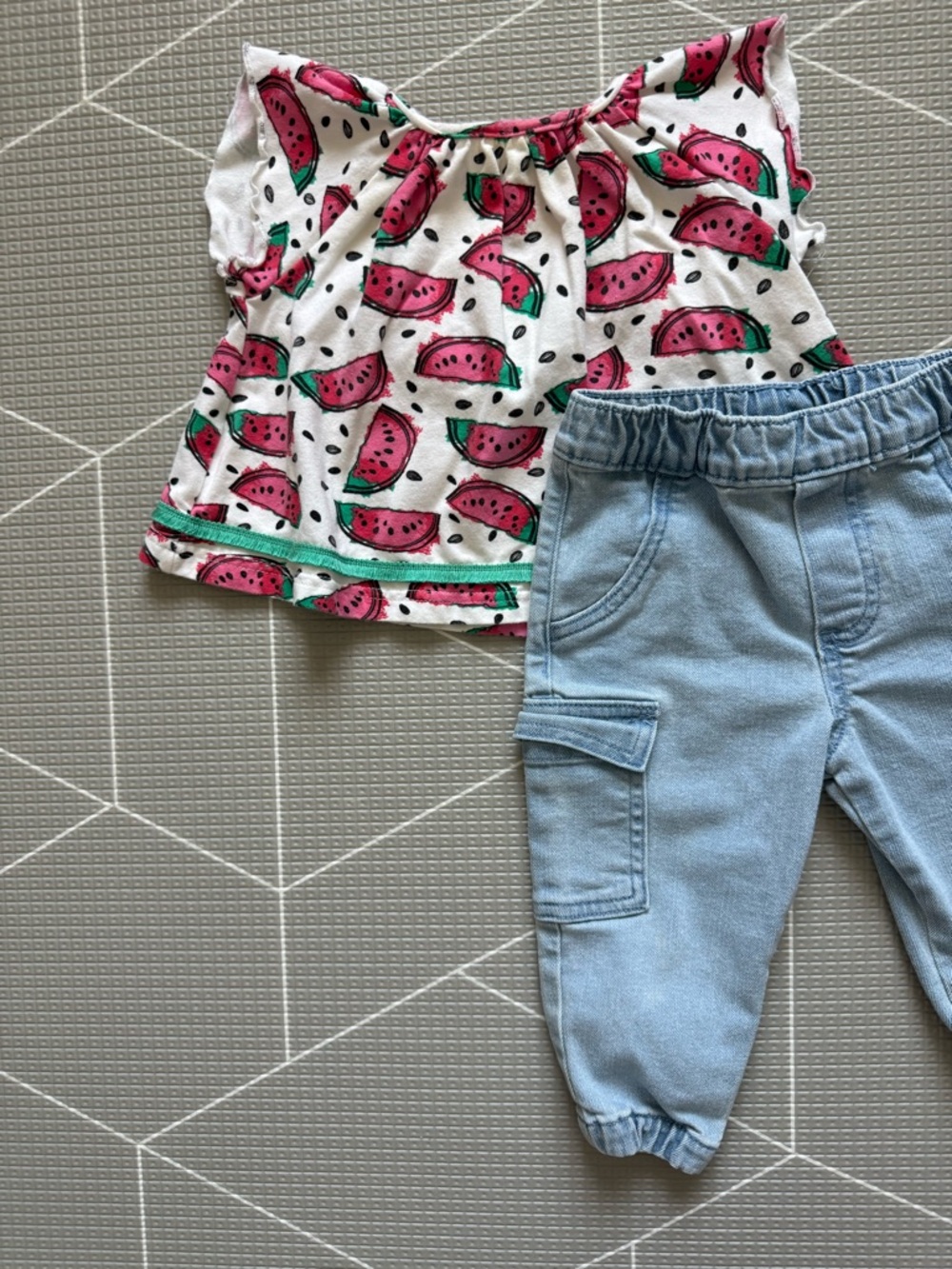 Rosie Pope|Baby girl summer set,watermelon print top & cargo jeans,12M•••Boho